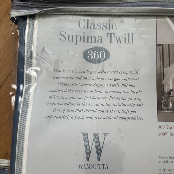 Wamsutta Classic Supima Twill Queen Bedding Set in Azure 360 Thread Count NWT - Picture 7 of 7